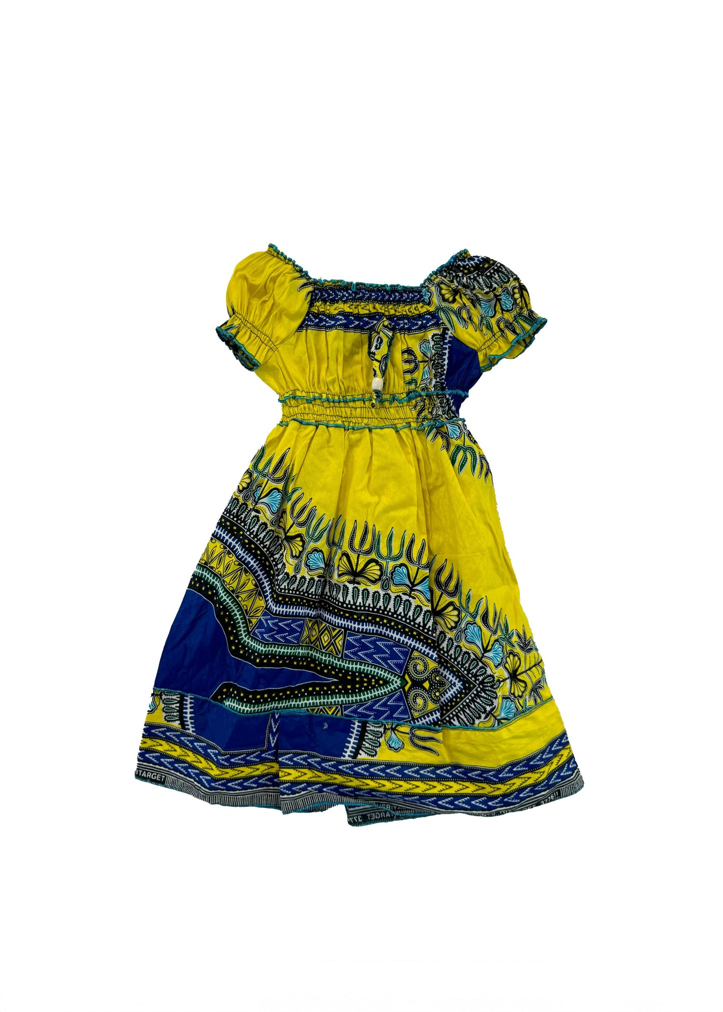 Girl's Dashiki Dress - Yellow and Blue