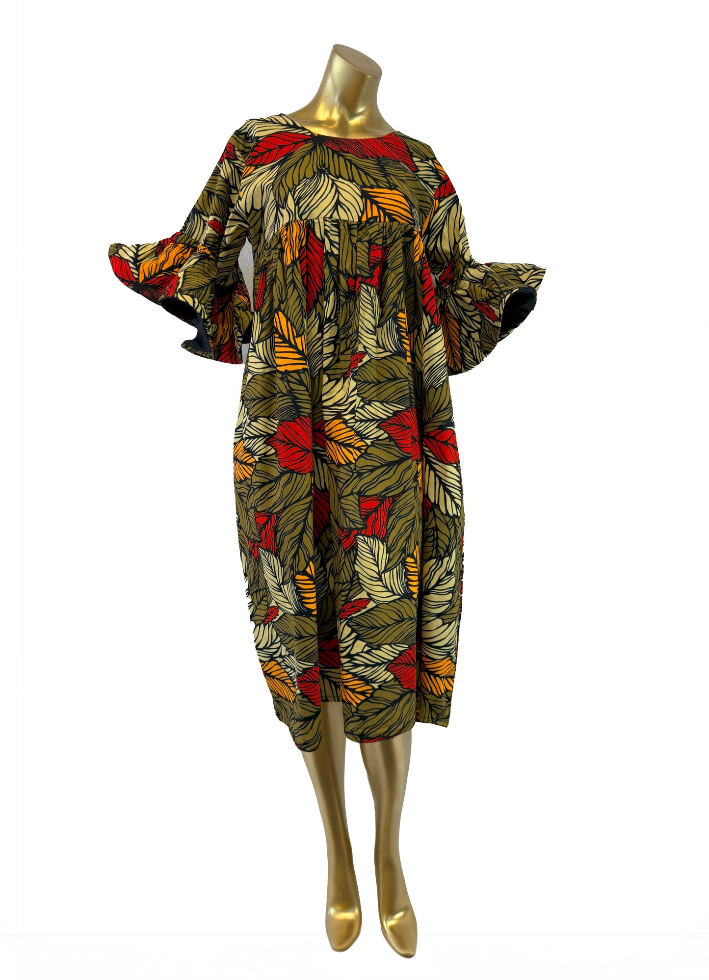 Ankara African Casual Dress - Short Flared Sleeve