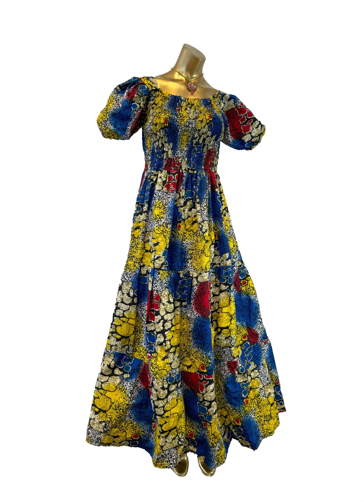 Ankara African Maxi casual dress - Puffed Sleeves